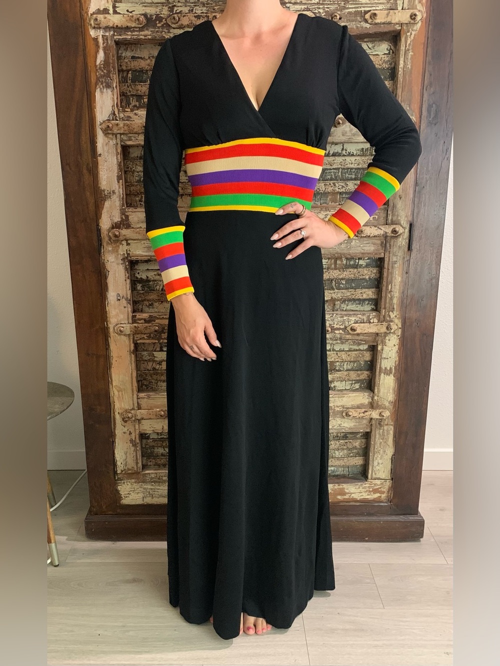 VTG Eve Le Coq 70s Black Knit Disco Glam Maxi Dress, Mod Hostess, Boho Chic, S/M - Picture 12 of 14